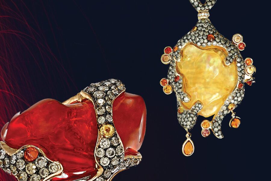 The Lava set in fire opal and coloured gemstones