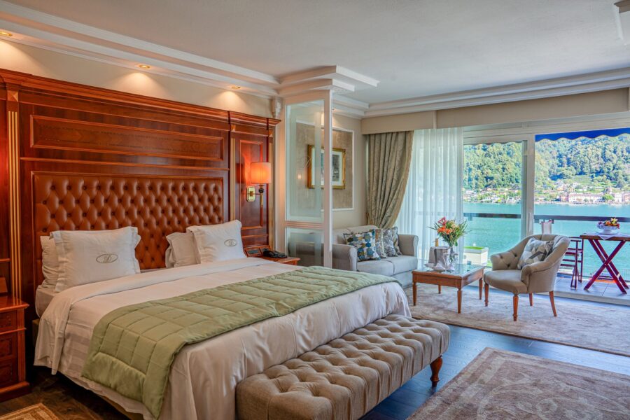 A deluxe room overlooking the lake at Swiss Diamond Hotel Lake Lugano